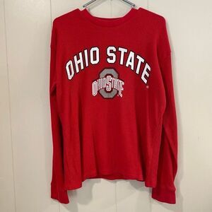 Ohio State Buckeyes Thermal Long Sleeve Shirt Medium | Red Waffle Knit OSU Top